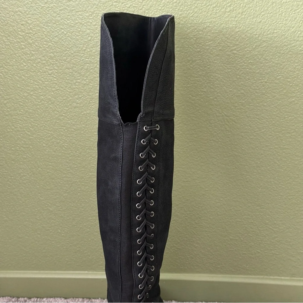 Vince Camuto‎ Black Over Knee Riding Boots Size 7.5 Bolina Pebbeled Leather